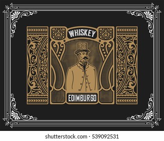 Whiskey Label With Old Frames. Vector Layered