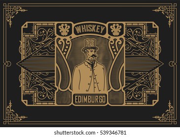 Whiskey Label With Old Frames. Vector Layered