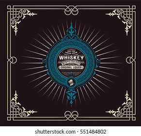 Whiskey label with old ornaments. 