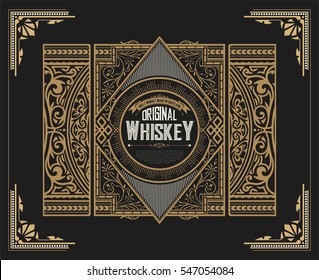 Whiskey label with old ornaments. Vector layered