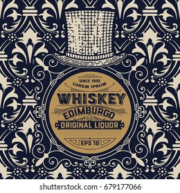 Whiskey label with old wallpaper