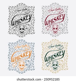 whiskey labels with skull and flower ornament