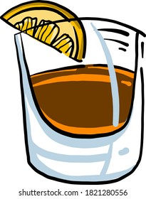 Whiskey with lemon, illustration, vector on white background