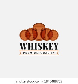 Whiskey logo with whiskey barrels on white background