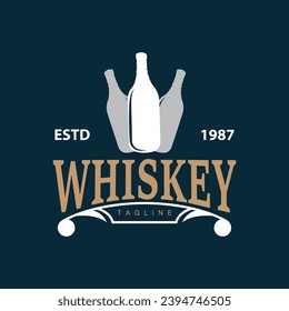 Whiskey Logo Design Old Drink Bottle Simple Style Retro Vintage Bar Restaurant Templet Illustration