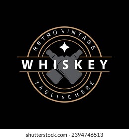 Whiskey Logo Design Old Drink Bottle Simple Style Retro Vintage Bar Restaurant Templet Illustration