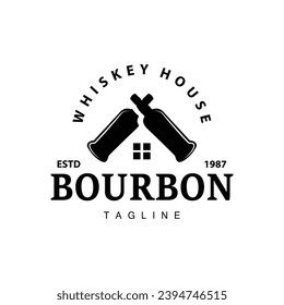 Whiskey Logo Design Old Drink Bottle Simple Style Retro Vintage Bar Restaurant Templet Illustration