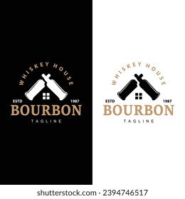 Whiskey Logo Design Old Drink Bottle Simple Style Retro Vintage Bar Restaurant Templet Illustration