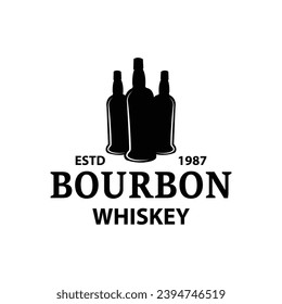 Whiskey Logo Design Old Drink Bottle Simple Style Retro Vintage Bar Restaurant Templet Illustration