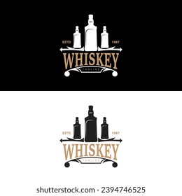 Whiskey Logo Design Old Drink Bottle Simple Style Retro Vintage Bar Restaurant Templet Illustration