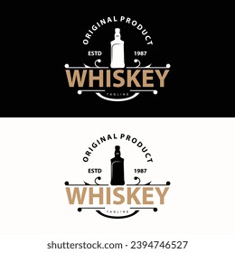 Whiskey Logo Design Old Drink Bottle Simple Style Retro Vintage Bar Restaurant Templet Illustration