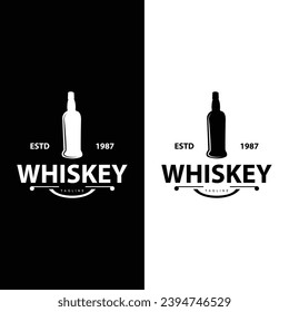 Whiskey Logo Design Old Drink Bottle Simple Style Retro Vintage Bar Restaurant Templet Illustration