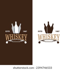Whiskey Logo Design Old Drink Bottle Simple Style Retro Vintage Bar Restaurant Templet Illustration