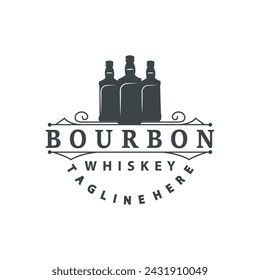 Whiskey Logo Design Old Drink Bottle Simple Style Retro Vintage Bar Restaurant Templet Illustration