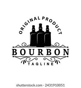Whiskey Logo Design Old Drink Bottle Simple Style Retro Vintage Bar Restaurant Templet Illustration