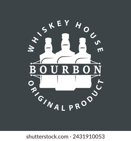Whiskey Logo Design Old Drink Bottle Simple Style Retro Vintage Bar Restaurant Templet Illustration