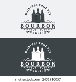 Whiskey Logo Design Old Drink Bottle Simple Style Retro Vintage Bar Restaurant Templet Illustration