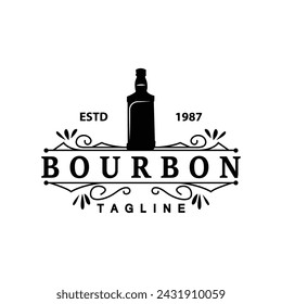 Whiskey Logo Design Alte Trinkflasche Einfache Art Retro Vintage Bar Restaurant Templet Illustration