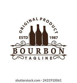 Whiskey Logo Design Old Drink Bottle Simple Style Retro Vintage Bar Restaurant Templet Illustration