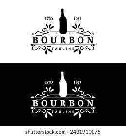 Whiskey Logo Design Old Drink Bottle Simple Style Retro Vintage Bar Restaurant Templet Illustration