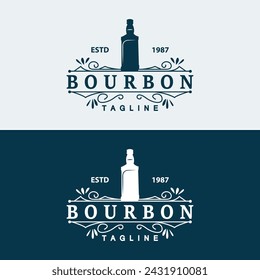 Whiskey Logo Design Old Drink Bottle Simple Style Retro Vintage Bar Restaurant Templet Illustration