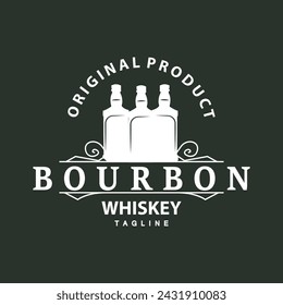 Whiskey Logo Design Old Drink Bottle Simple Style Retro Vintage Bar Restaurant Templet Illustration