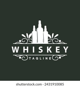 Whiskey Logo Design Alte Trinkflasche Einfache Art Retro Vintage Bar Restaurant Templet Illustration