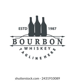 Whiskey Logo Design Old Drink Bottle Simple Style Retro Vintage Bar Restaurant Templet Illustration
