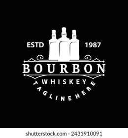 Whiskey Logo Design Old Drink Bottle Simple Style Retro Vintage Bar Restaurant Templet Illustration