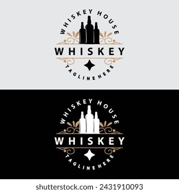 Whiskey Logo Design Old Drink Bottle Simple Style Retro Vintage Bar Restaurant Templet Illustration