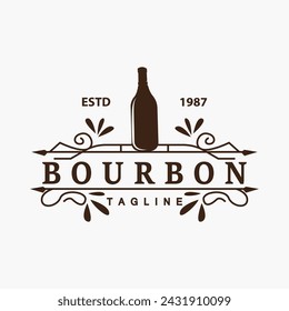 Whiskey Logo Design Old Drink Bottle Simple Style Retro Vintage Bar Restaurant Templet Illustration