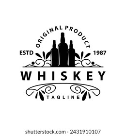 Diseño de logotipo de whisky Botella de bebida vieja Estilo simple Retro Vintage Bar Restaurante Templete Ilustración