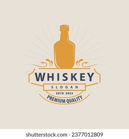 Whiskey Logo, Drink Label Design With Old Retro Vintage Ornament Illustration Premium Template