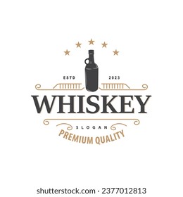 Whiskey Logo, Drink Label Design With Old Retro Vintage Ornament Illustration Premium Template