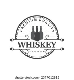 Whiskey Logo, Drink Label Design With Old Retro Vintage Ornament Illustration Premium Template