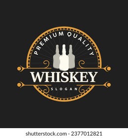 Whiskey Logo, Drink Label Design With Old Retro Vintage Ornament Illustration Premium Template