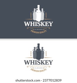 Whiskey Logo, Drink Label Design With Old Retro Vintage Ornament Illustration Premium Template