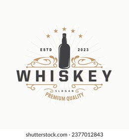 Whiskey Logo, Drink Label Design With Old Retro Vintage Ornament Illustration Premium Template