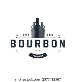 Whiskey Logo, Drink Label Design With Old Retro Vintage Ornament Illustration Premium Template