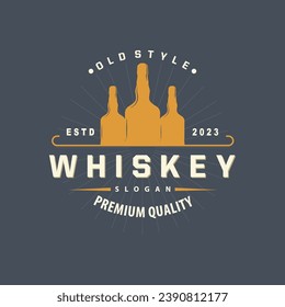 Whiskey-Logo, Drink Label Design mit alter Retro Vintage Ornament Illustration Premium-Vorlage