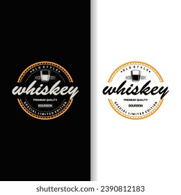 Logotipo Whiskey, Diseño De Etiqueta De Bebida Con Plantilla De Primera Calidad De Ilustración De Ornamentos Retro Antiguo