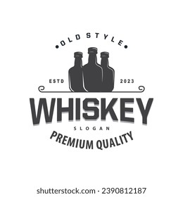 Whiskey Logo, Drink Label Design With Old Retro Vintage Ornament Illustration Premium Template