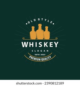 Whiskey Logo, Drink Label Design With Old Retro Vintage Ornament Illustration Premium Template
