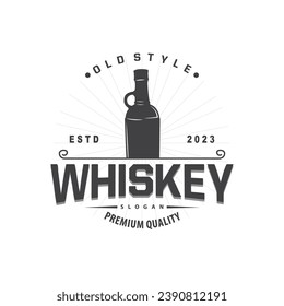 Whiskey Logo, Drink Label Design With Old Retro Vintage Ornament Illustration Premium Template
