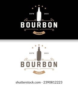 Whiskey Logo, Drink Label Design With Old Retro Vintage Ornament Illustration Premium Template