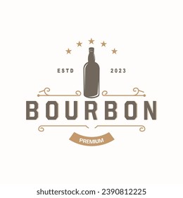 Whiskey Logo, Drink Label Design With Old Retro Vintage Ornament Illustration Premium Template
