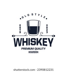 Whiskey Logo, Drink Label Design With Old Retro Vintage Ornament Illustration Premium Template