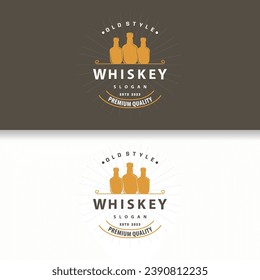 Whiskey Logo, Drink Label Design With Old Retro Vintage Ornament Illustration Premium Template