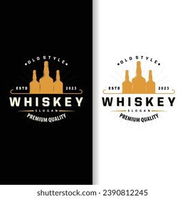 Whiskey Logo, Drink Label Design With Old Retro Vintage Ornament Illustration Premium Template