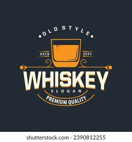 Whiskey Logo, Drink Label Design With Old Retro Vintage Ornament Illustration Premium Template